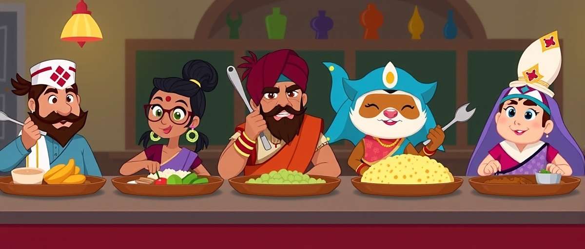 Raita Race Characters and Dishes Raita Race game characters and regional Indian dishes